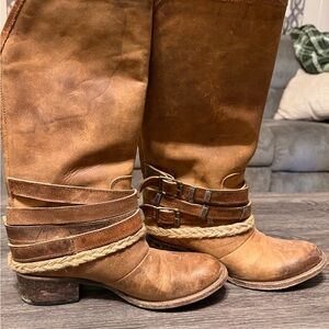 Freebird Drove Brown Leather Mid-Calf Boots with Buckle & Rope Detail Size 7